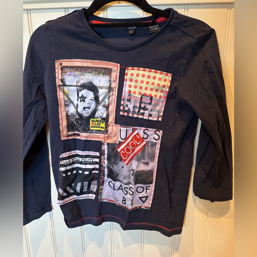 GUESS Boys Size Large Red & Black Long Sleeve Tee Shirt